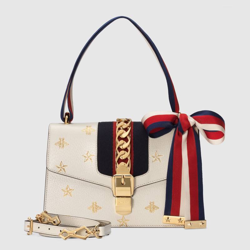 Gucci Sylvie Bee Star Small Shoulder Bag 524405 White